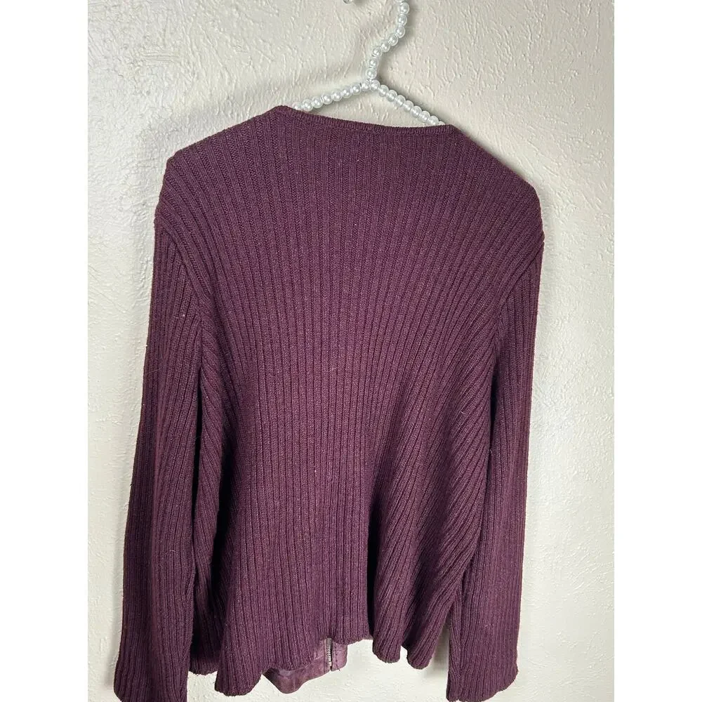 Emma James Suede Jacket Size Large Full Zip Wool Knit Maroon Coat Streetwear - Picture 11 of 11